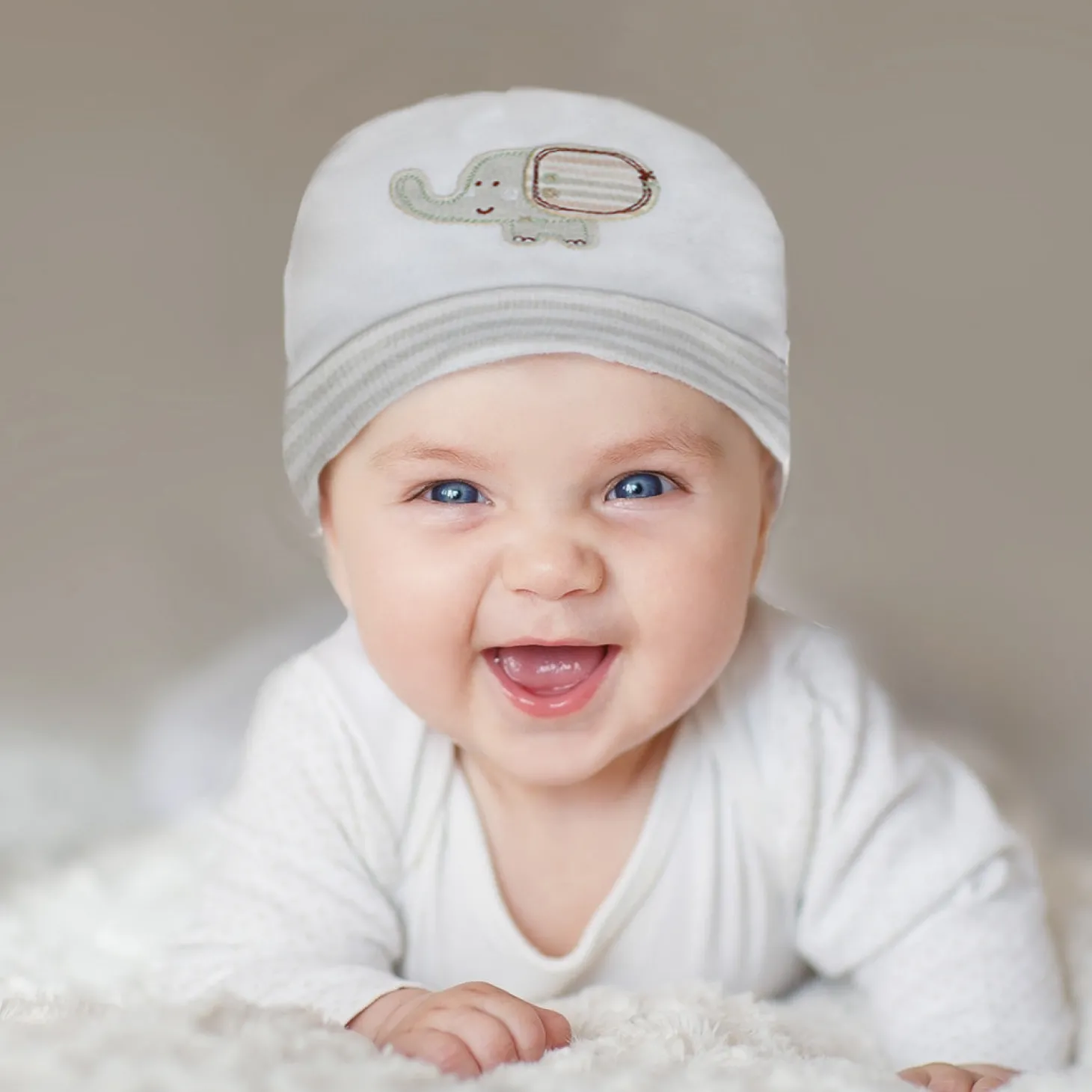 Baby Moo Elephant Organic Soft Cotton Cap - White