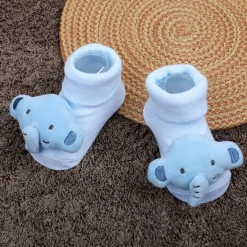Baby Moo Elephant Rattle Cotton Anti-Skid 3D Socks - Blue