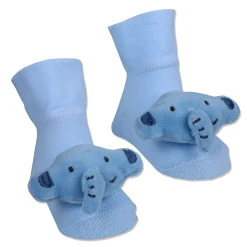 Baby Moo Elephant Rattle Cotton Anti-Skid 3D Socks - Blue