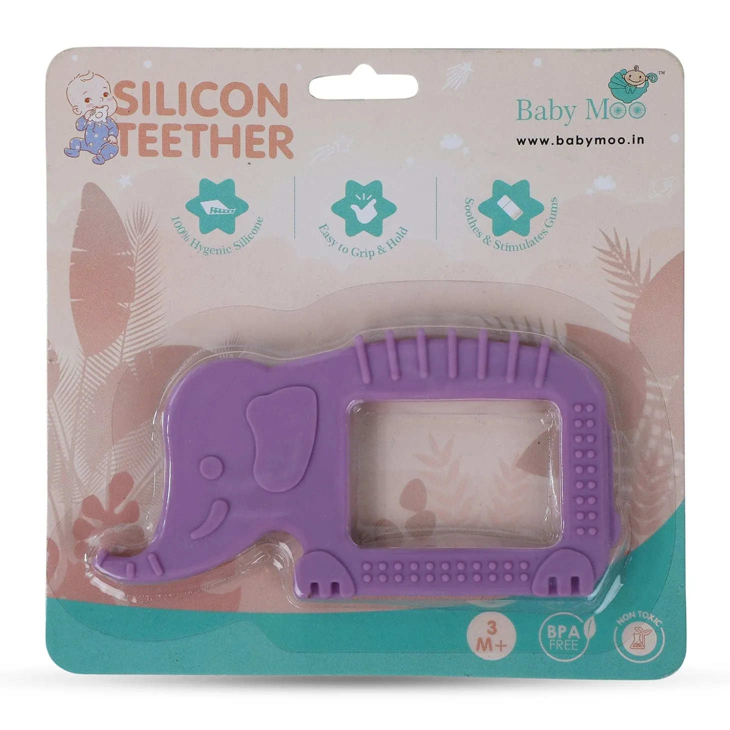 Baby Moo Elephant Soothing Silicon Teether BPA And Toxin Free - Purple