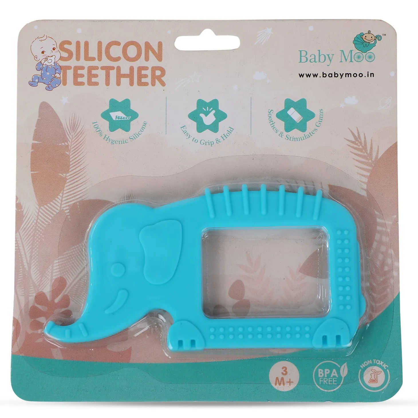 Baby Moo Elephant Soothing Silicon Teether BPA And Toxin Free - Blue
