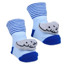 Baby Moo Elephant With Stripes Cotton Anti-Skid 3D Socks - Blue