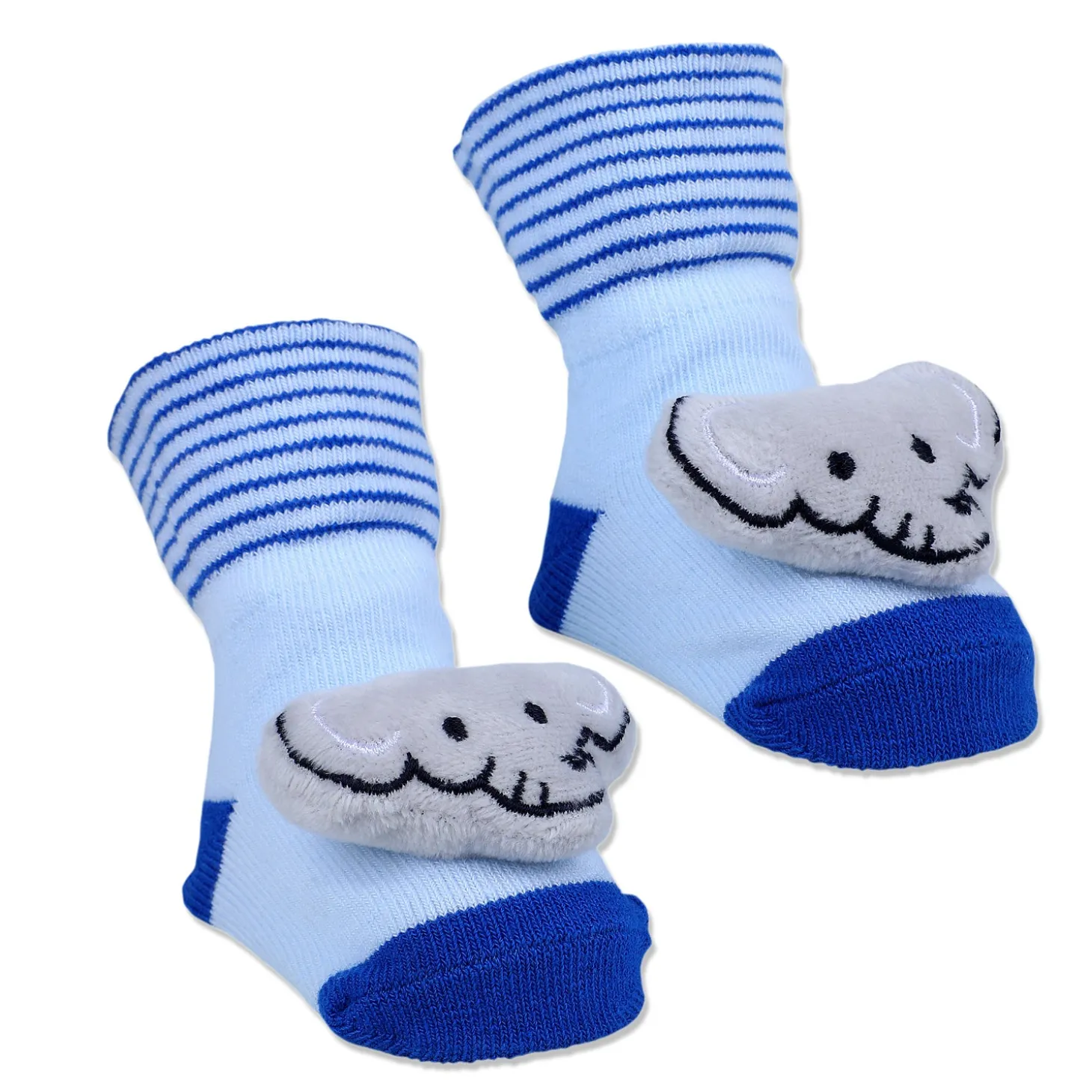 Baby Moo Elephant With Stripes Cotton Anti-Skid 3D Socks - Blue