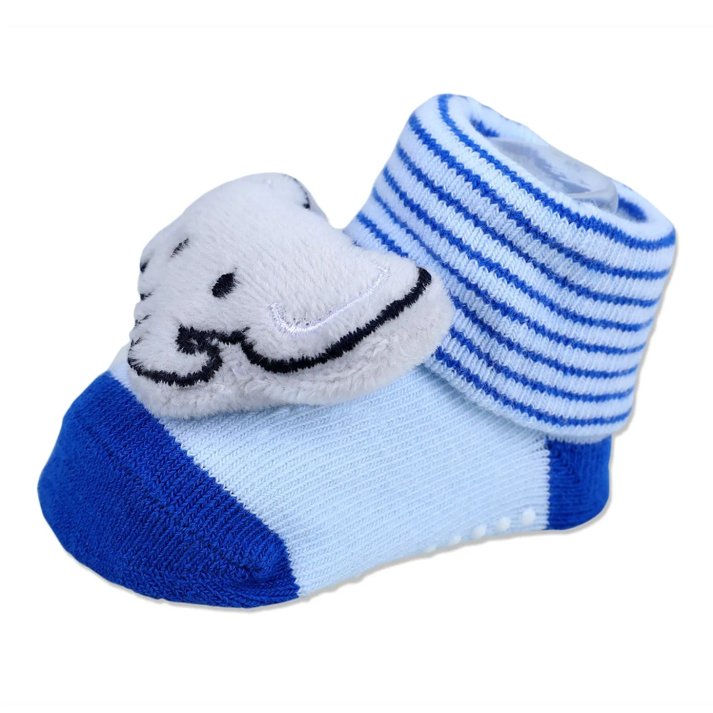 Baby Moo Elephant With Stripes Cotton Anti-Skid 3D Socks - Blue