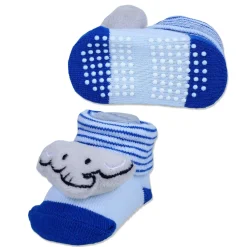 Baby Moo Elephant With Stripes Cotton Anti-Skid 3D Socks - Blue