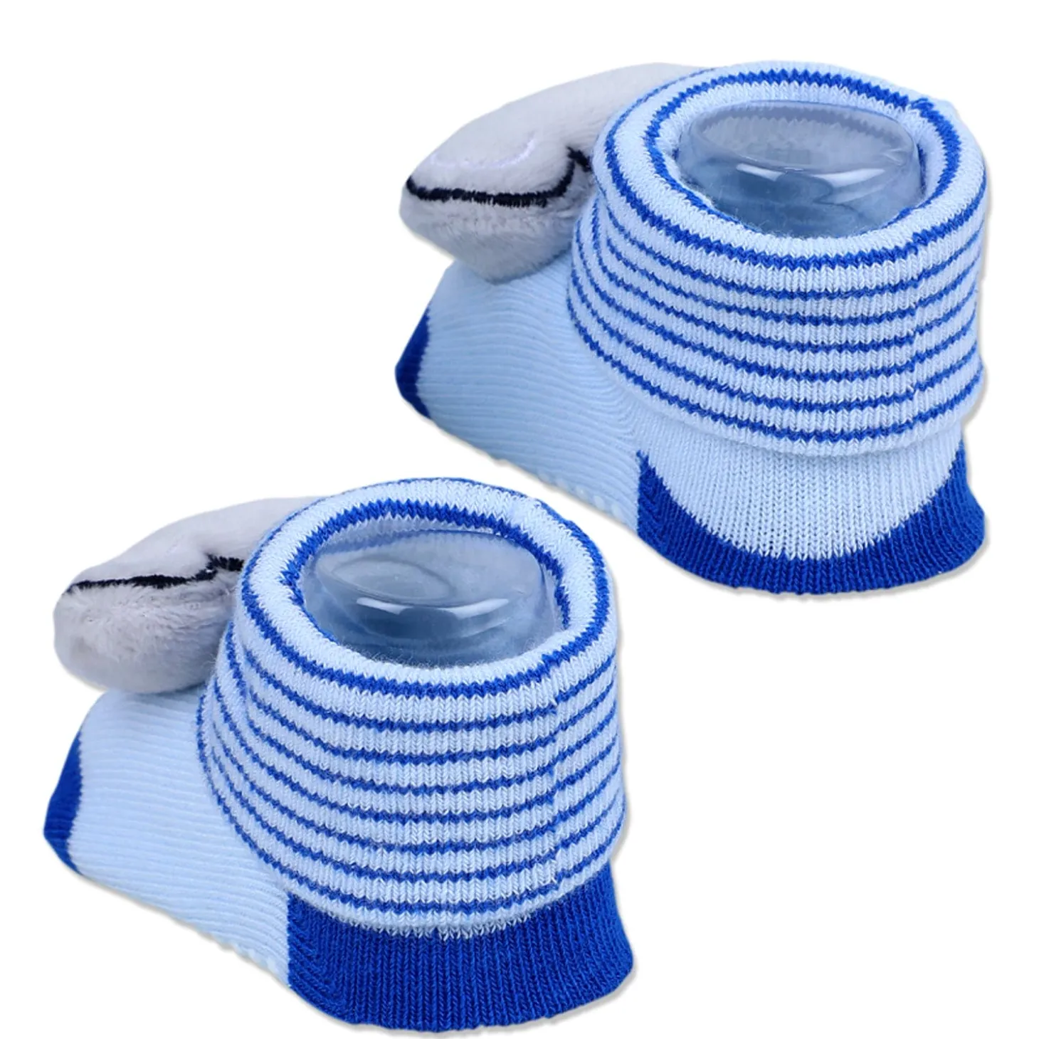 Baby Moo Elephant With Stripes Cotton Anti-Skid 3D Socks - Blue