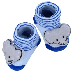 Baby Moo Elephant With Stripes Cotton Anti-Skid 3D Socks - Blue