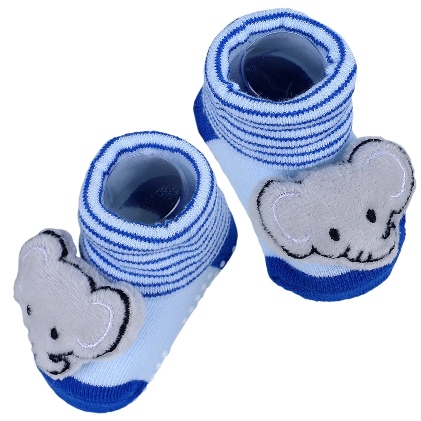 Baby Moo Elephant With Stripes Cotton Anti-Skid 3D Socks - Blue