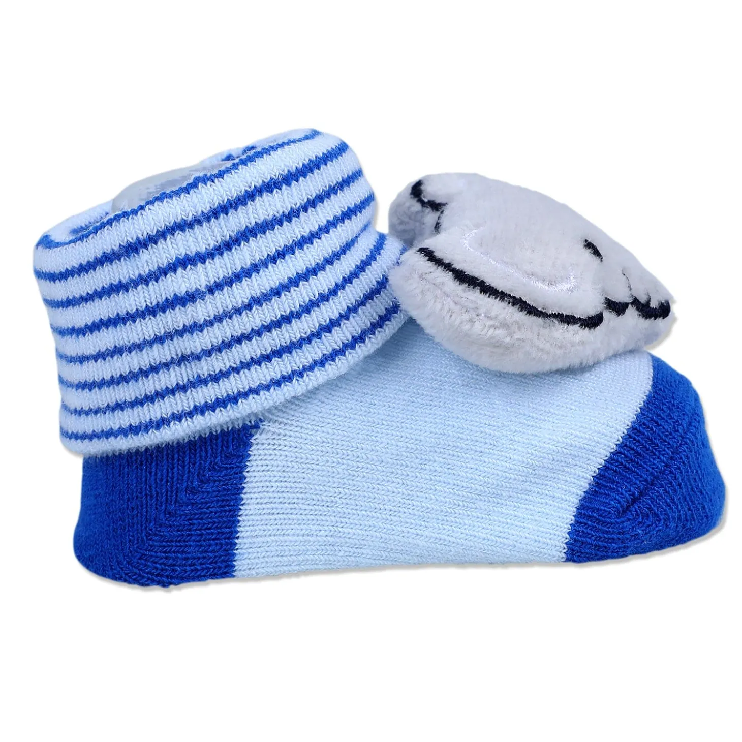 Baby Moo Elephant With Stripes Cotton Anti-Skid 3D Socks - Blue