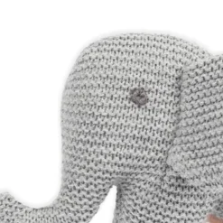 Baby Moo Elephant Wooden Teething Ring Soft Knitted Handheld Rattle - Grey