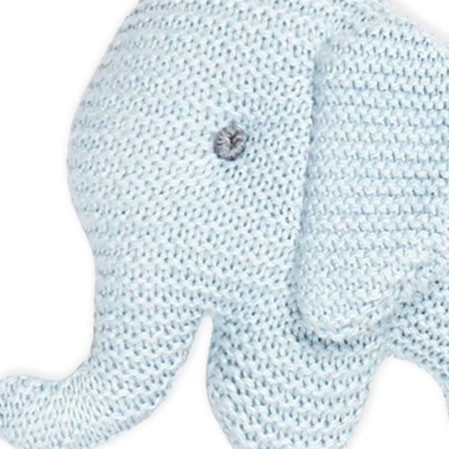 Baby Moo Elephant Wooden Teething Ring Soft Knitted Handheld Rattle - Blue