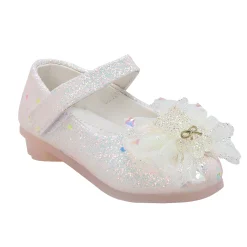 Baby Moo Embellished Bow Sequin Mary Jane Velcro Strap Anti-Skid Ballerina Shoes - Gold