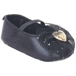 Baby Moo Embellished Bow Glittery Heart Anti-Skid Ballerina Booties - Black