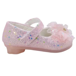 Baby Moo Embellished Bow Sequin Mary Jane Velcro Strap Anti-Skid Ballerina Shoes - Pink