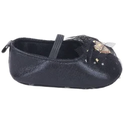 Baby Moo Embellished Bow Glittery Heart Anti-Skid Ballerina Booties - Black