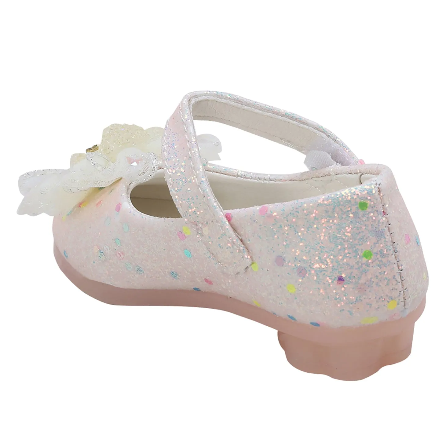 Baby Moo Embellished Bow Sequin Mary Jane Velcro Strap Anti-Skid Ballerina Shoes - Gold