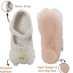 Baby Moo Embellished Bow Sequin Mary Jane Velcro Strap Anti-Skid Ballerina Shoes - Gold