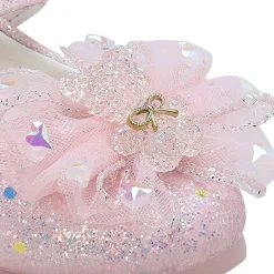 Baby Moo Embellished Bow Sequin Mary Jane Velcro Strap Anti-Skid Ballerina Shoes - Pink