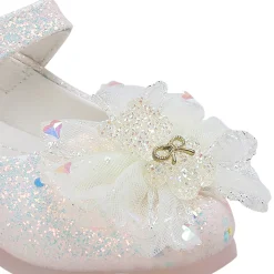 Baby Moo Embellished Bow Sequin Mary Jane Velcro Strap Anti-Skid Ballerina Shoes - Gold