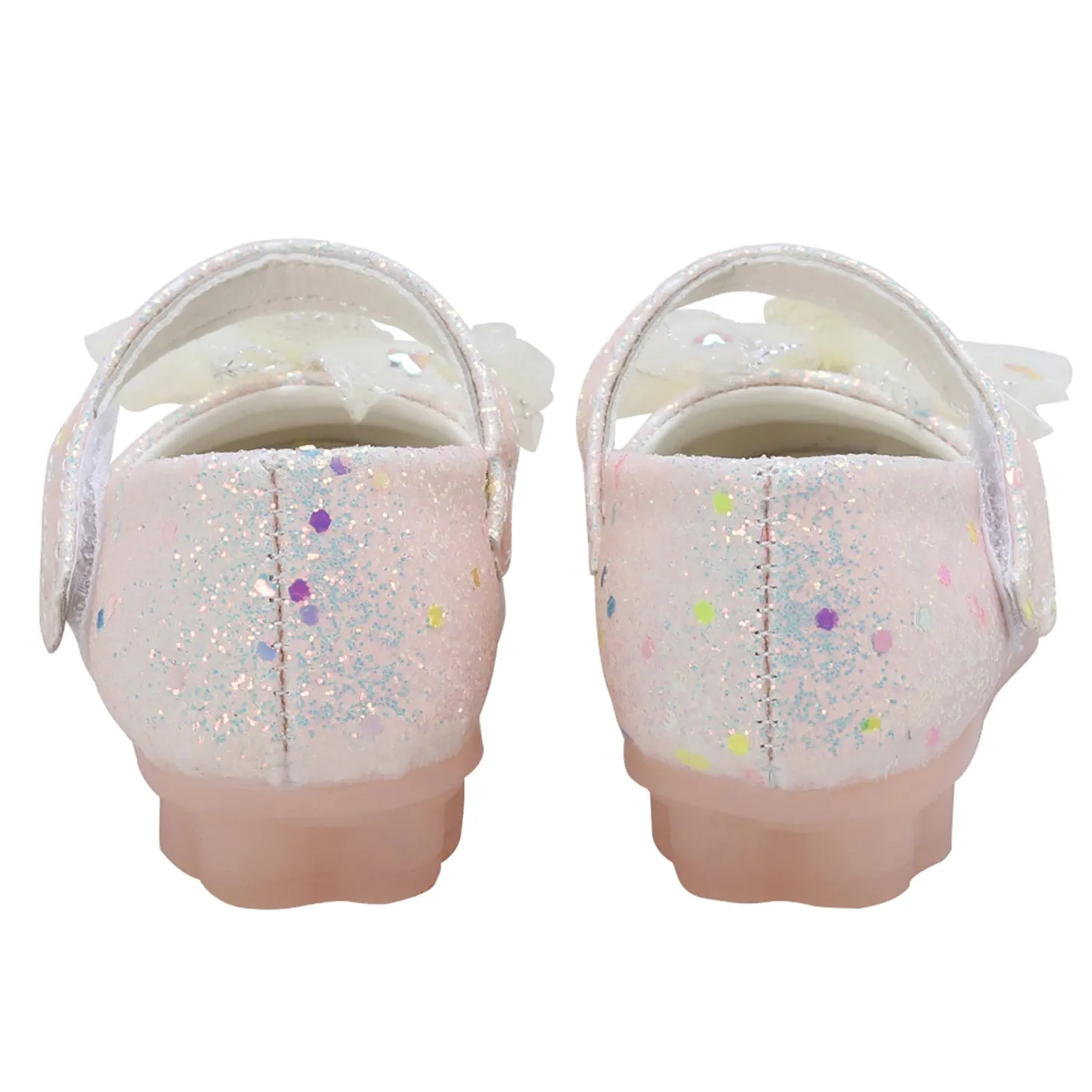 Baby Moo Embellished Bow Sequin Mary Jane Velcro Strap Anti-Skid Ballerina Shoes - Gold