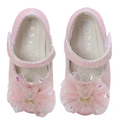 Baby Moo Embellished Bow Sequin Mary Jane Velcro Strap Anti-Skid Ballerina Shoes - Pink