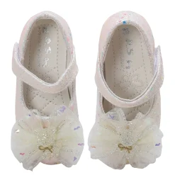 Baby Moo Embellished Bow Sequin Mary Jane Velcro Strap Anti-Skid Ballerina Shoes - Gold