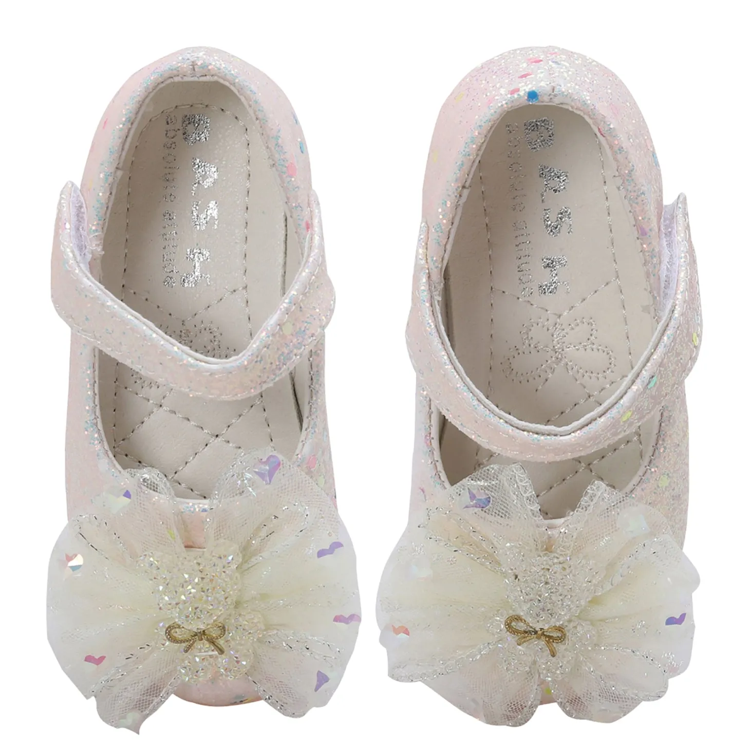 Baby Moo Embellished Bow Sequin Mary Jane Velcro Strap Anti-Skid Ballerina Shoes - Gold