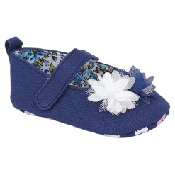 Baby Moo Embellished Flower Anti-Skid Ballerina Booties - Navy Blue