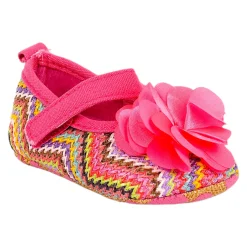 Baby Moo Embellished Flower Colourful Woven Anti-Skid Ballerina Booties - Pink