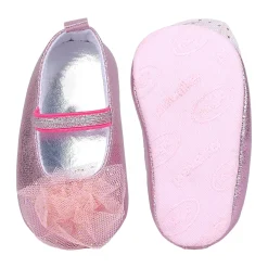 Baby Moo Embellished Flower Elastic Strap Gllittery Ballerina Booties - Pink, Metallic