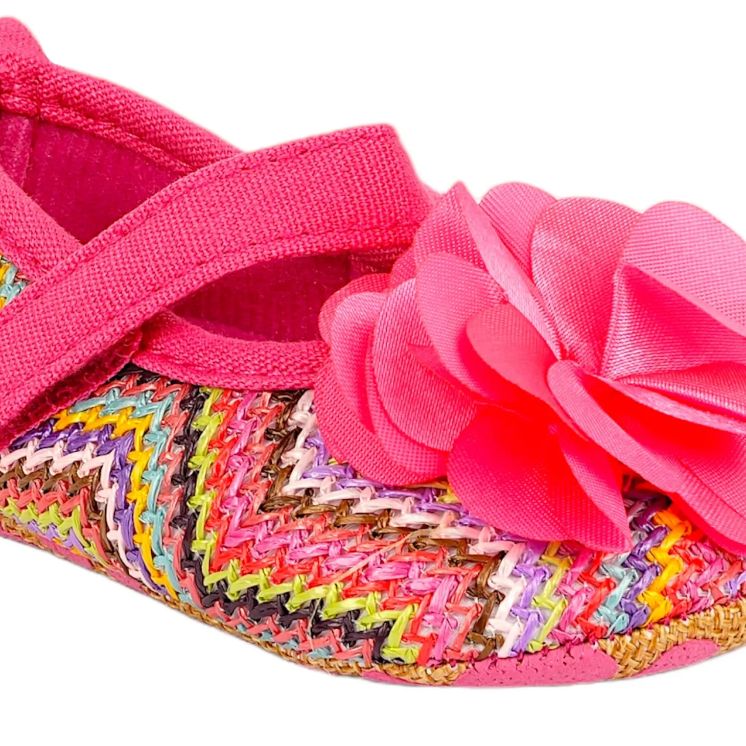 Baby Moo Embellished Flower Colourful Woven Anti-Skid Ballerina Booties - Pink