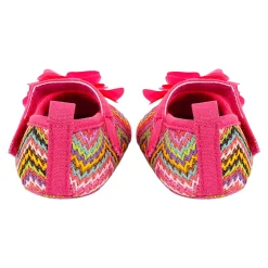 Baby Moo Embellished Flower Colourful Woven Anti-Skid Ballerina Booties - Pink