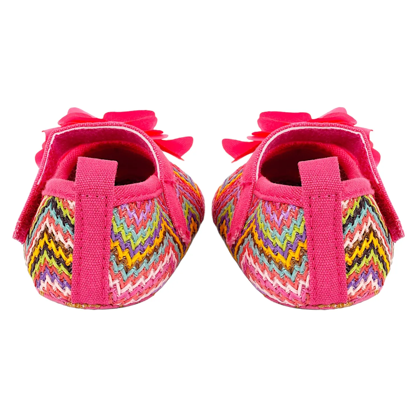 Baby Moo Embellished Flower Colourful Woven Anti-Skid Ballerina Booties - Pink