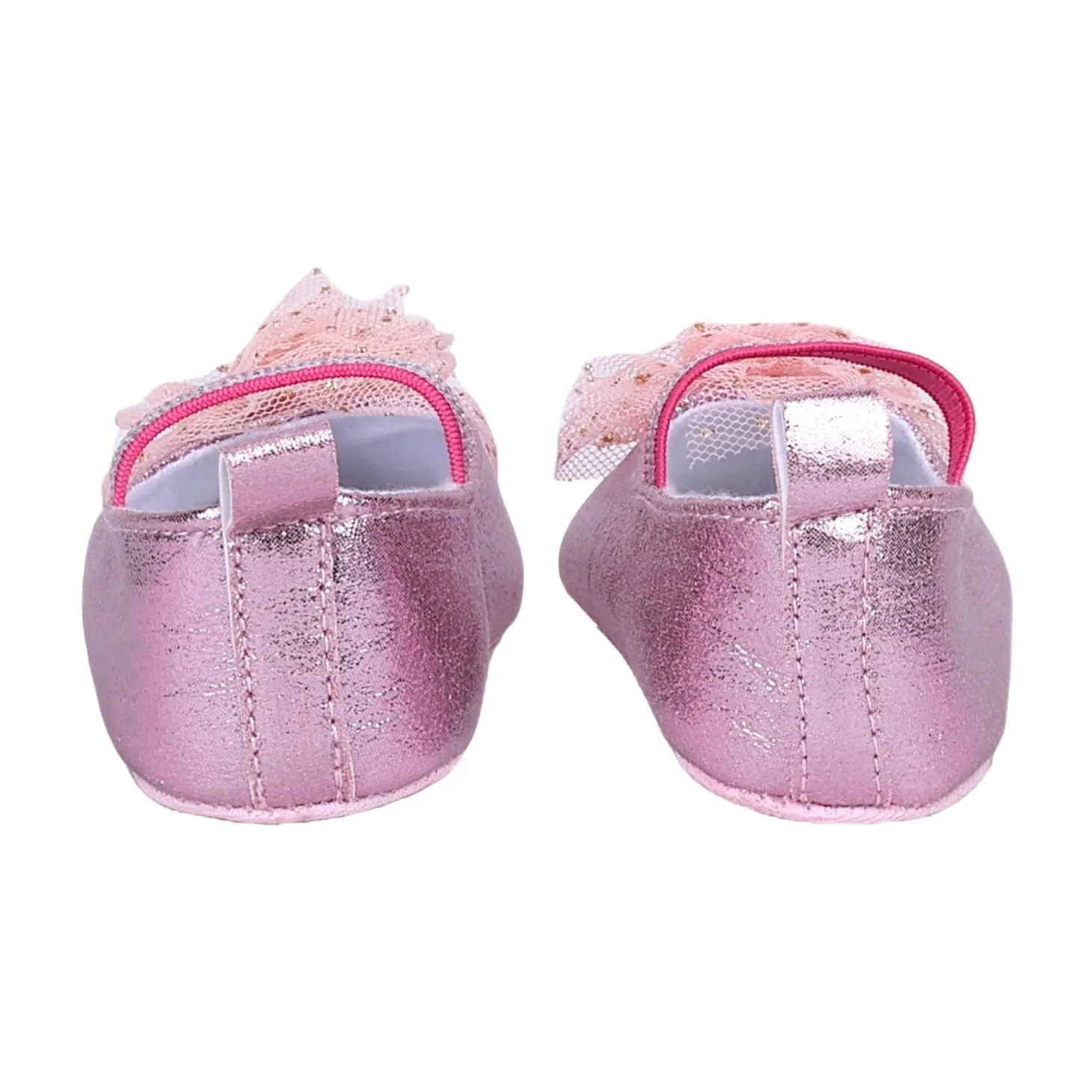 Baby Moo Embellished Flower Elastic Strap Gllittery Ballerina Booties - Pink, Metallic