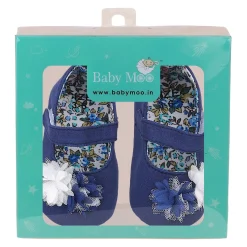 Baby Moo Embellished Flower Anti-Skid Ballerina Booties - Navy Blue