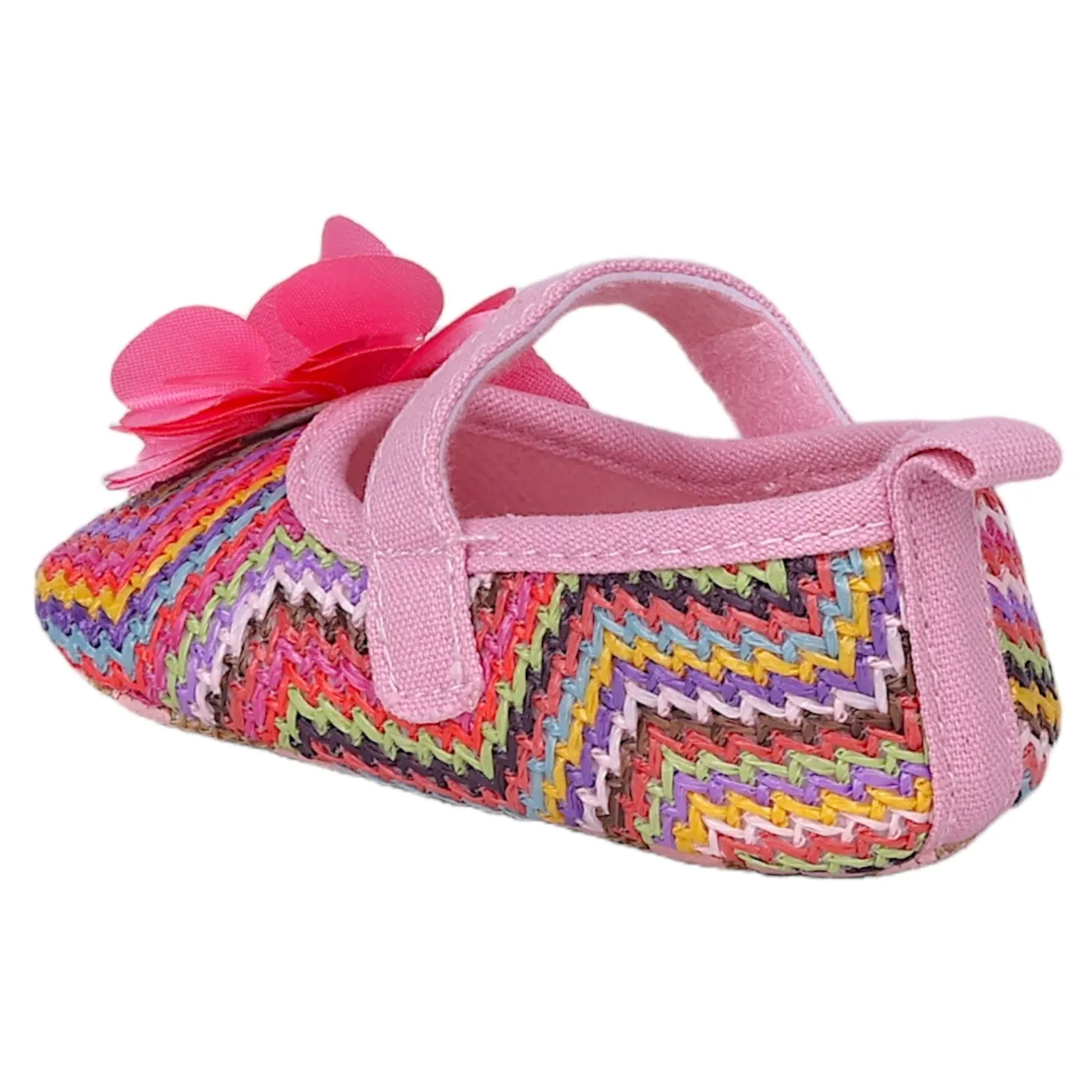 Baby Moo Embellished Petals Colourful Woven Anti-Skid Ballerina Booties - Pink