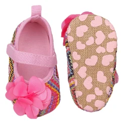 Baby Moo Embellished Petals Colourful Woven Anti-Skid Ballerina Booties - Pink