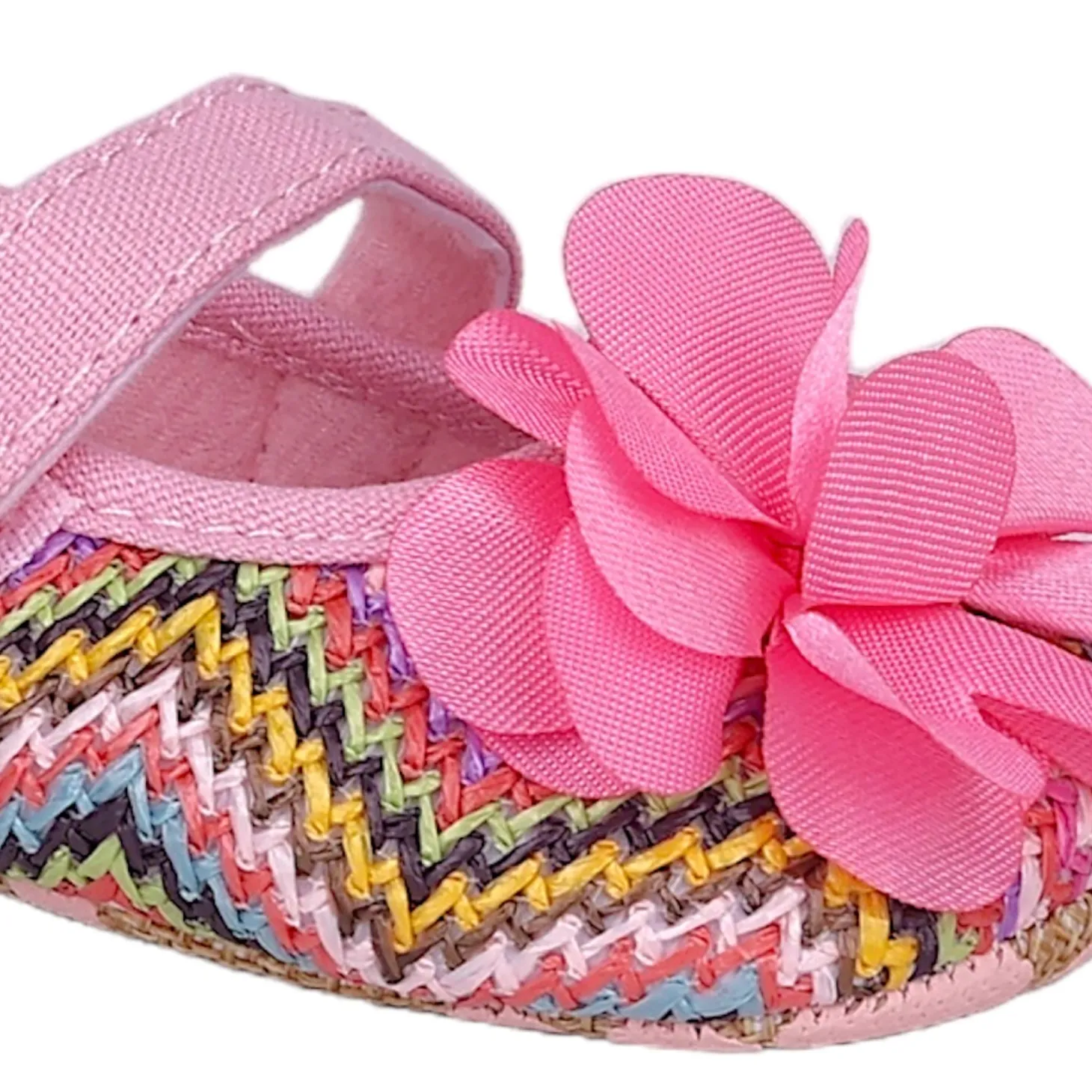 Baby Moo Embellished Petals Colourful Woven Anti-Skid Ballerina Booties - Pink