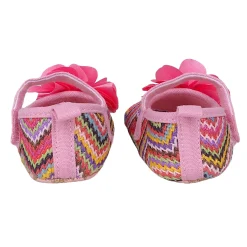 Baby Moo Embellished Petals Colourful Woven Anti-Skid Ballerina Booties - Pink