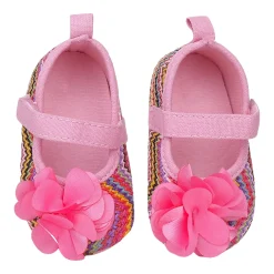 Baby Moo Embellished Petals Colourful Woven Anti-Skid Ballerina Booties - Pink