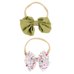 Baby Moo Fall Botanical Infant Girl 4-Piece Gift Hairband And Socks Set - Green