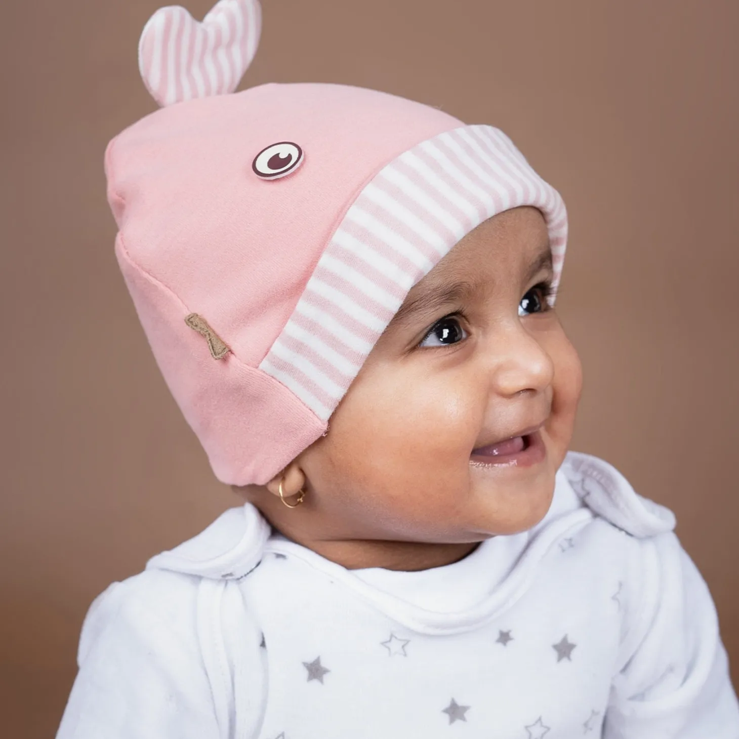 Baby Moo Fancy Fishy All Season Stretchable Hosiery Warm 3D Beanie Cap - Pink