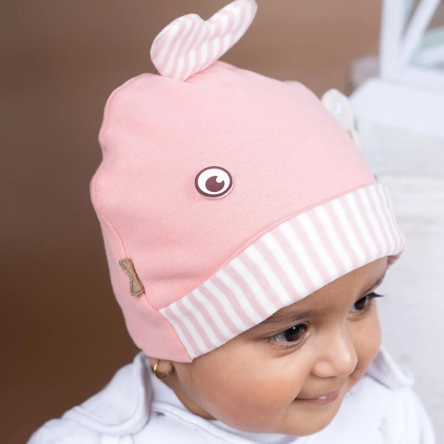 Baby Moo Fancy Fishy All Season Stretchable Hosiery Warm 3D Beanie Cap - Pink