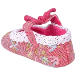 Baby Moo Fancy Floral Embroidered Velcro Straps Anti-Skid Booties - Peach
