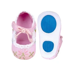 Baby Moo Fancy Floral Embroidered Velcro Straps Anti-Skid Booties - Pink