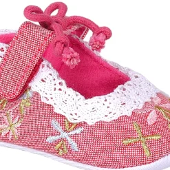 Baby Moo Fancy Floral Embroidered Velcro Straps Anti-Skid Booties - Peach