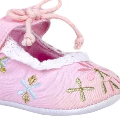 Baby Moo Fancy Floral Embroidered Velcro Straps Anti-Skid Booties - Pink