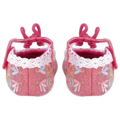 Baby Moo Fancy Floral Embroidered Velcro Straps Anti-Skid Booties - Peach