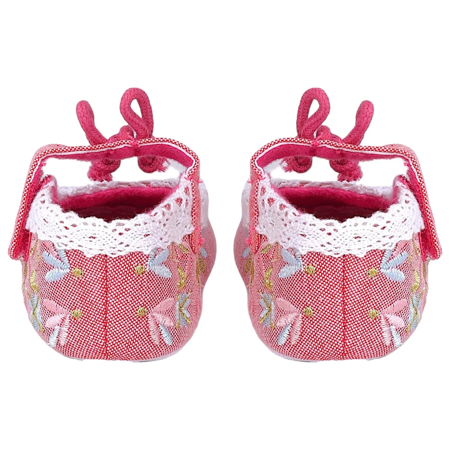Baby Moo Fancy Floral Embroidered Velcro Straps Anti-Skid Booties - Peach
