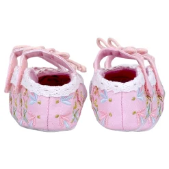 Baby Moo Fancy Floral Embroidered Velcro Straps Anti-Skid Booties - Pink